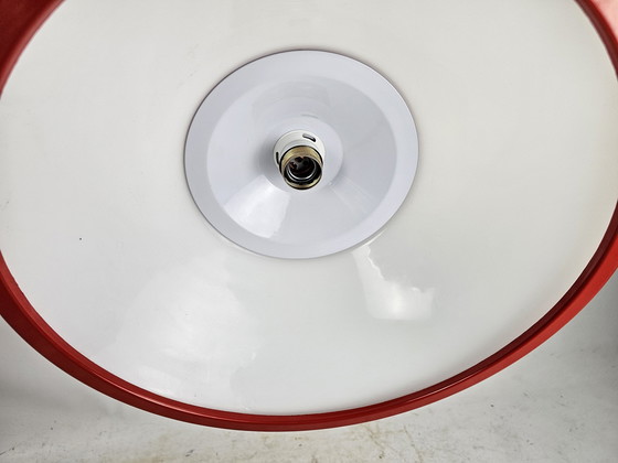 Image 1 of Pendant Lamp Milk Glass And Red Metal From Italy