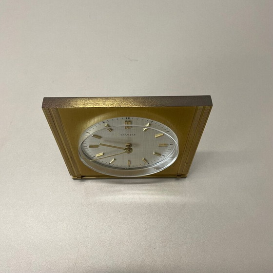Image 1 of Vintage Hollywood Regency brass and glass table clock by Kienzle, Germany 1960s