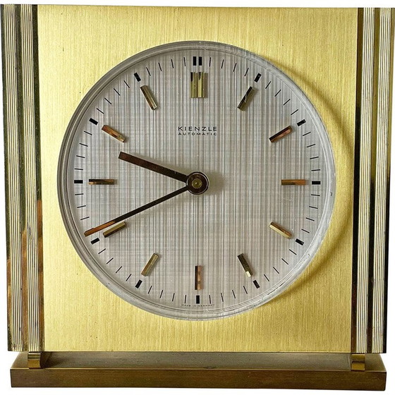 Image 1 of Vintage Hollywood Regency brass and glass table clock by Kienzle, Germany 1960s