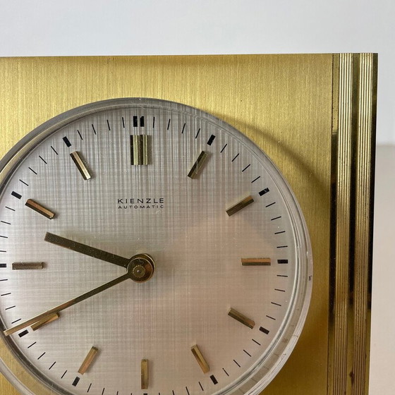 Image 1 of Vintage Hollywood Regency brass and glass table clock by Kienzle, Germany 1960s