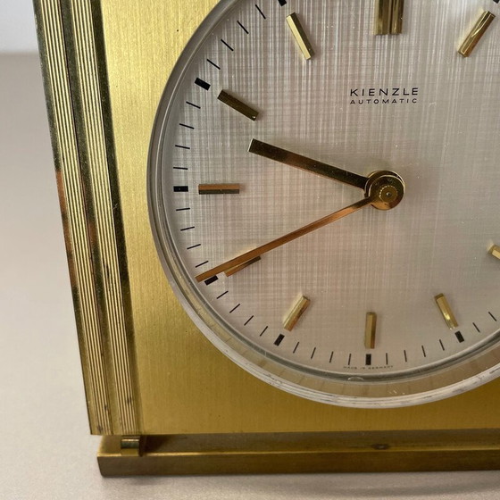 Image 1 of Vintage Hollywood Regency brass and glass table clock by Kienzle, Germany 1960s