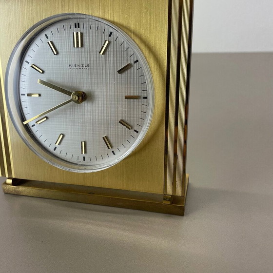 Image 1 of Vintage Hollywood Regency brass and glass table clock by Kienzle, Germany 1960s