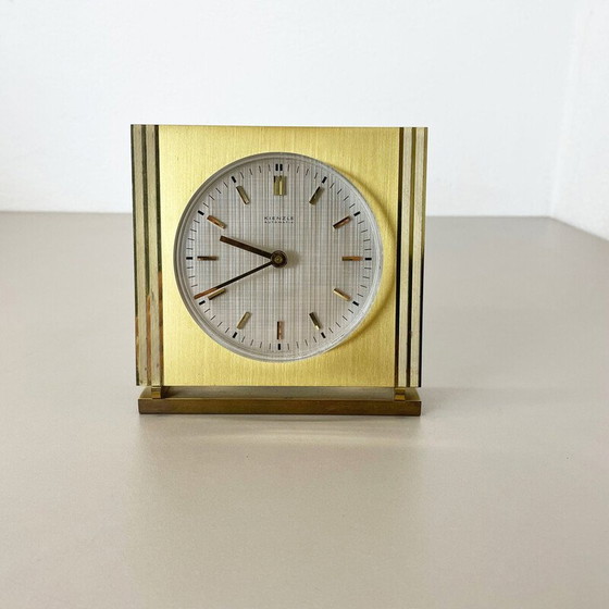 Image 1 of Vintage Hollywood Regency brass and glass table clock by Kienzle, Germany 1960s