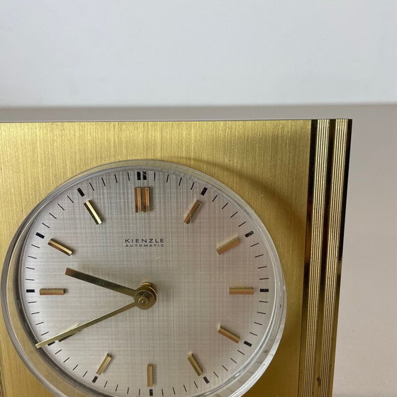 Image 1 of Vintage Hollywood Regency brass and glass table clock by Kienzle, Germany 1960s