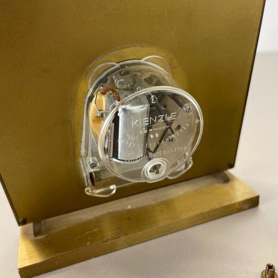 Image 1 of Vintage Hollywood Regency brass and glass table clock by Kienzle, Germany 1960s