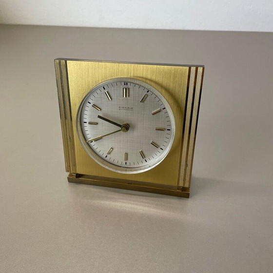Image 1 of Vintage Hollywood Regency brass and glass table clock by Kienzle, Germany 1960s