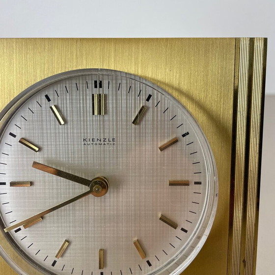 Image 1 of Vintage Hollywood Regency brass and glass table clock by Kienzle, Germany 1960s