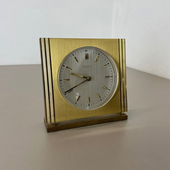 Image 1 of Vintage Hollywood Regency brass and glass table clock by Kienzle, Germany 1960s