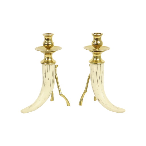 Hollywood Regency Candlesticks Tusk Horn