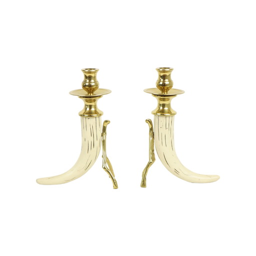 Hollywood Regency Candlesticks Tusk Horn