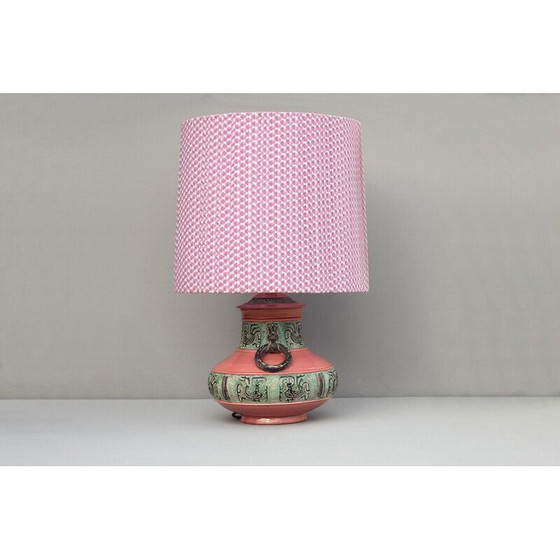 Image 1 of Vintage Majolica ceramic and textile table lamp, Italy 1970s