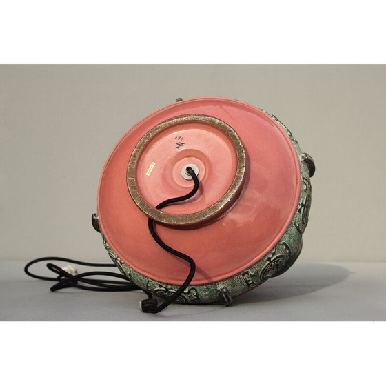 Image 1 of Vintage Majolica ceramic and textile table lamp, Italy 1970s
