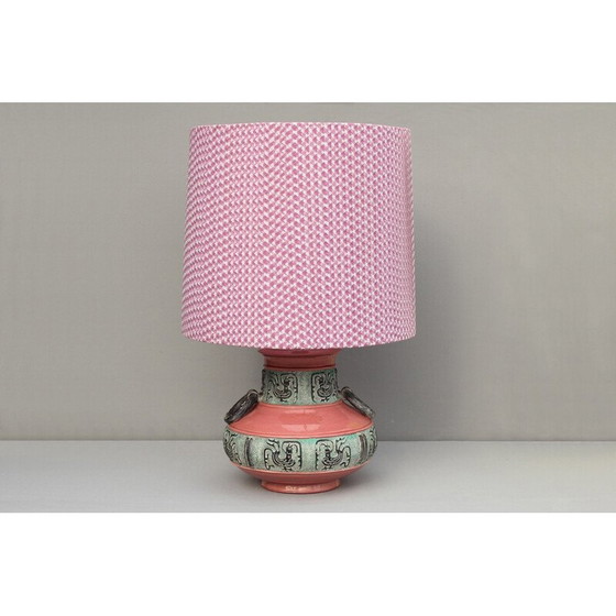 Image 1 of Vintage Majolica ceramic and textile table lamp, Italy 1970s