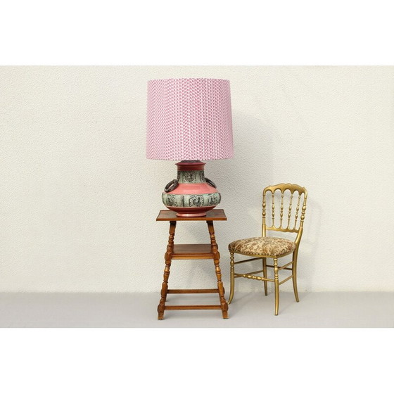 Image 1 of Vintage Majolica ceramic and textile table lamp, Italy 1970s