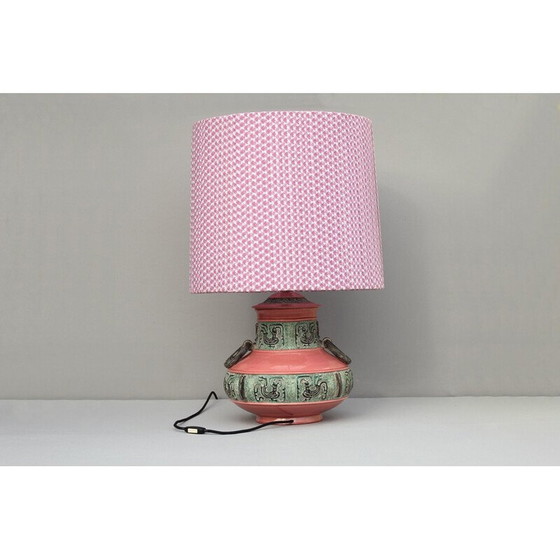 Image 1 of Vintage Majolica ceramic and textile table lamp, Italy 1970s