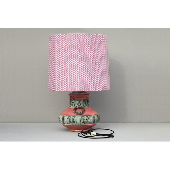 Image 1 of Vintage Majolica ceramic and textile table lamp, Italy 1970s