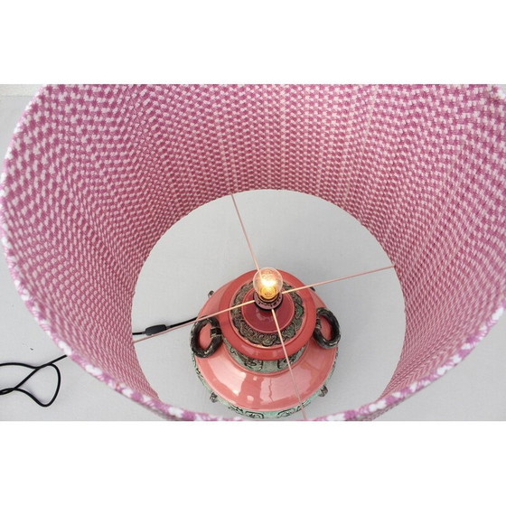 Image 1 of Vintage Majolica ceramic and textile table lamp, Italy 1970s