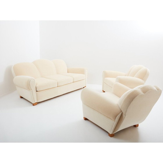Image 1 of Vintage 3-seater sofa in mohair velvet by Jules Leleu for Edmond Honoré, 1940