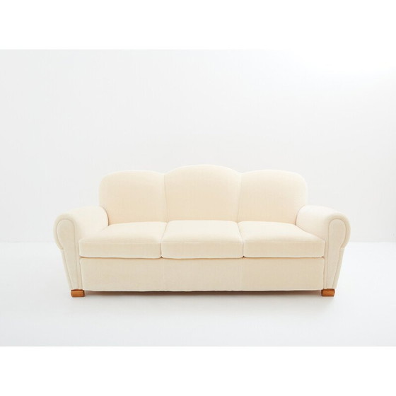 Image 1 of Vintage 3-seater sofa in mohair velvet by Jules Leleu for Edmond Honoré, 1940