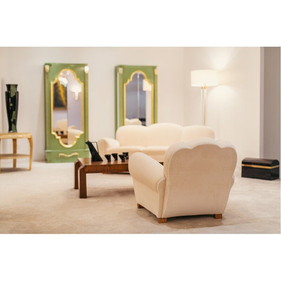 Image 1 of Vintage 3-seater sofa in mohair velvet by Jules Leleu for Edmond Honoré, 1940