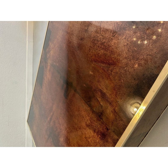 Image 1 of Vintage parchment and brass coffee table by Aldo Tura, Italy 1970