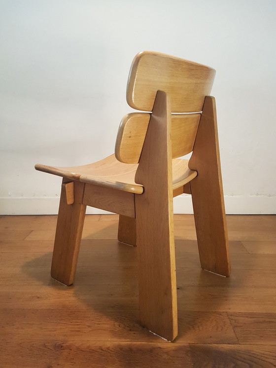 Image 1 of 3X Constructivist / Brutalist Side Chairs In Oak