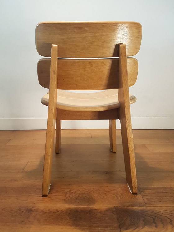 Image 1 of 3X Constructivist / Brutalist Side Chairs In Oak