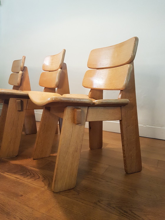 Image 1 of 3X Constructivist / Brutalist Side Chairs In Oak