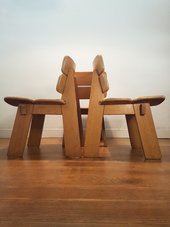 Image 1 of 3X Constructivist / Brutalist Side Chairs In Oak