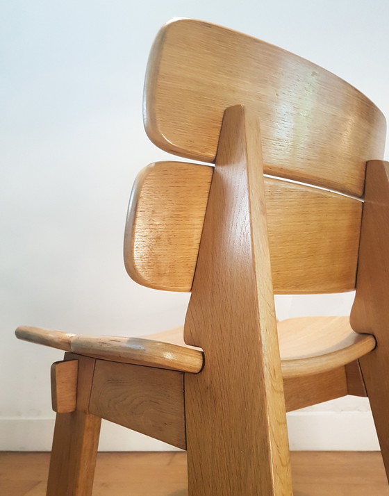 Image 1 of 3X Constructivist / Brutalist Side Chairs In Oak