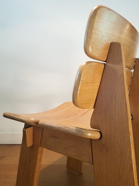 Image 1 of 3X Constructivist / Brutalist Side Chairs In Oak