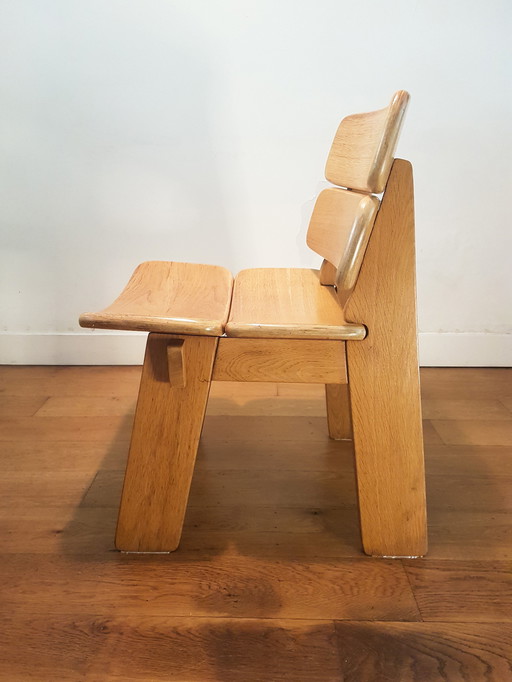 3X Constructivist / Brutalist Side Chairs In Oak