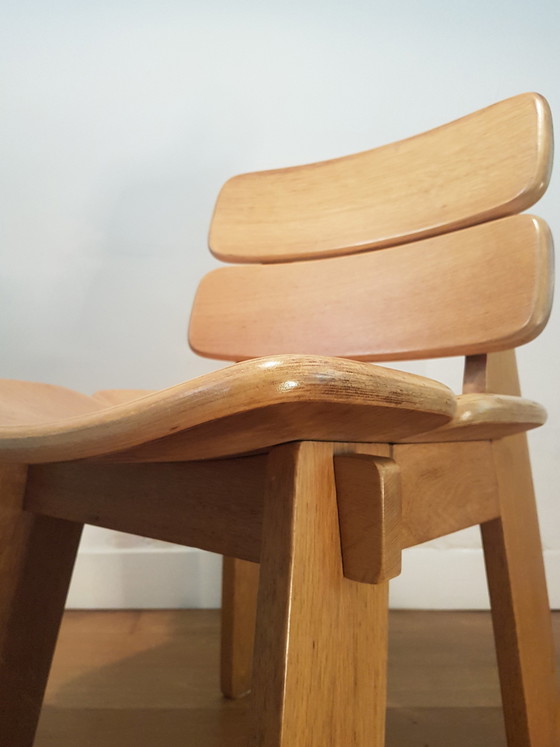 Image 1 of 3X Constructivist / Brutalist Side Chairs In Oak