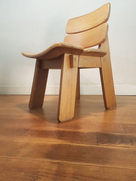 Image 1 of 3X Constructivist / Brutalist Side Chairs In Oak