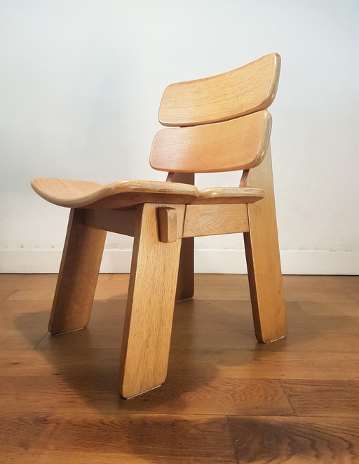 3X Constructivist / Brutalist Side Chairs In Oak