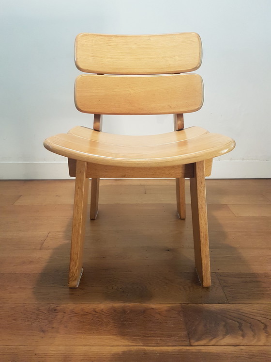 Image 1 of 3X Constructivist / Brutalist Side Chairs In Oak