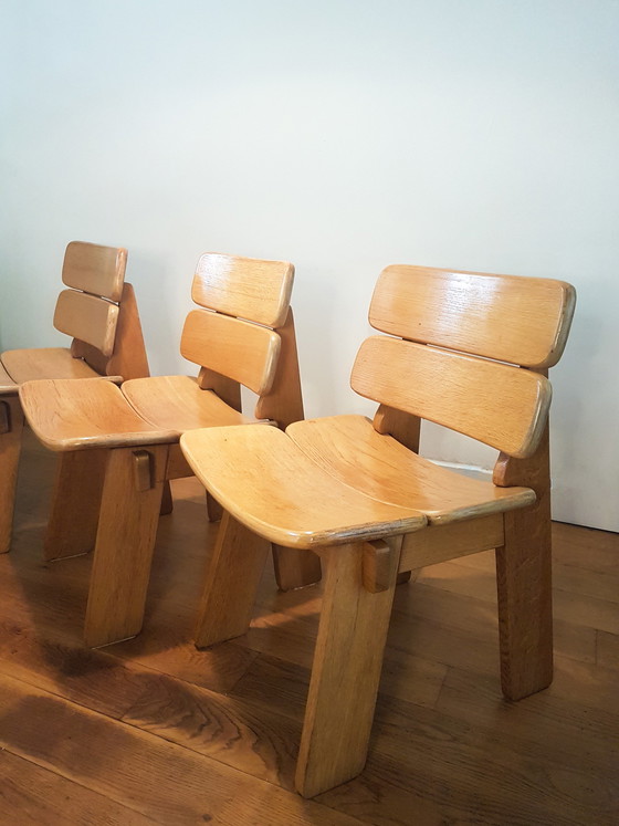 Image 1 of 3X Constructivist / Brutalist Side Chairs In Oak