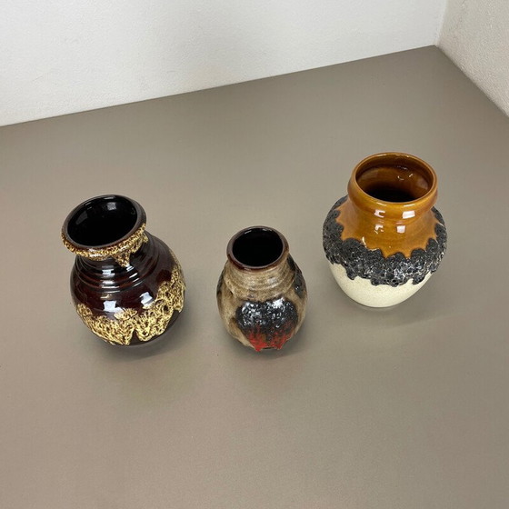 Image 1 of Set di 3 vasi vintage in ceramica multicolore per Bay Ceramics, Germania, anni '70