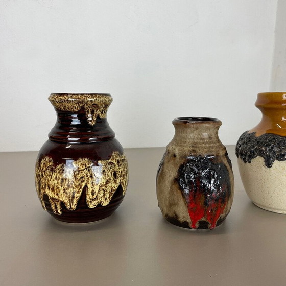 Image 1 of Set di 3 vasi vintage in ceramica multicolore per Bay Ceramics, Germania, anni '70