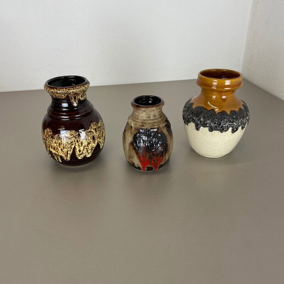 Image 1 of Set di 3 vasi vintage in ceramica multicolore per Bay Ceramics, Germania, anni '70