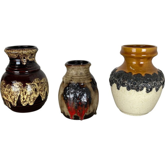 Image 1 of Set di 3 vasi vintage in ceramica multicolore per Bay Ceramics, Germania, anni '70