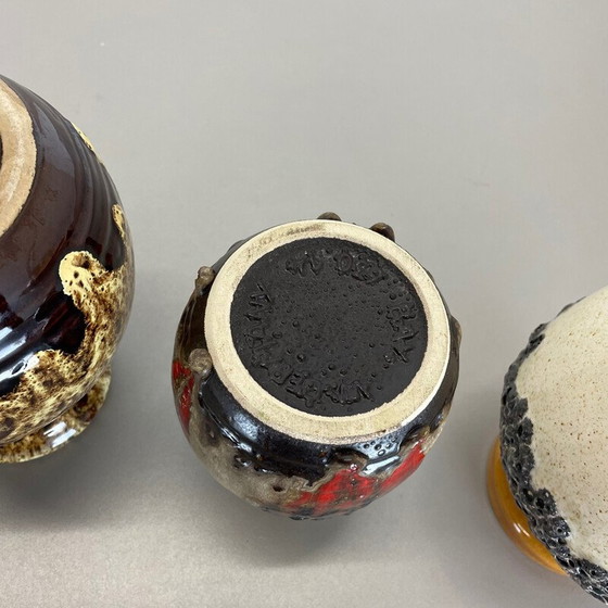 Image 1 of Set di 3 vasi vintage in ceramica multicolore per Bay Ceramics, Germania, anni '70