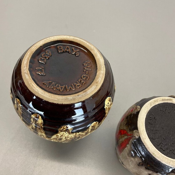 Image 1 of Set di 3 vasi vintage in ceramica multicolore per Bay Ceramics, Germania, anni '70