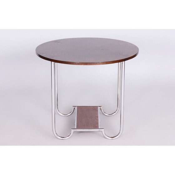 Image 1 of Vintage oak and chrome steel side table, Czechoslovakia 1930
