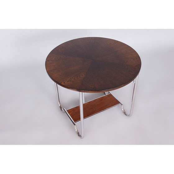 Image 1 of Vintage oak and chrome steel side table, Czechoslovakia 1930