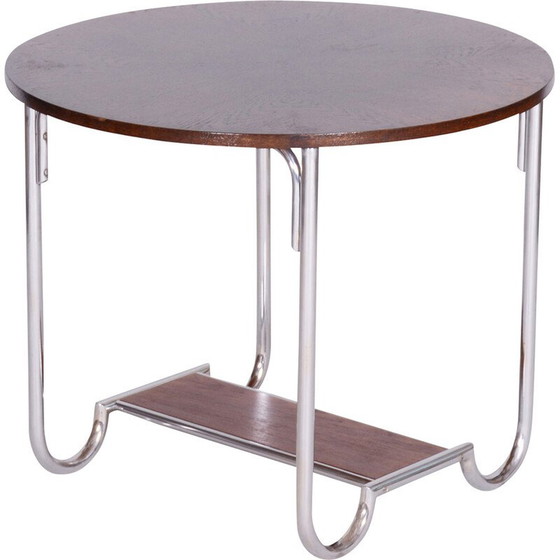 Image 1 of Vintage oak and chrome steel side table, Czechoslovakia 1930