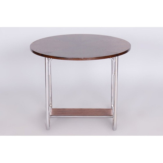 Image 1 of Vintage oak and chrome steel side table, Czechoslovakia 1930