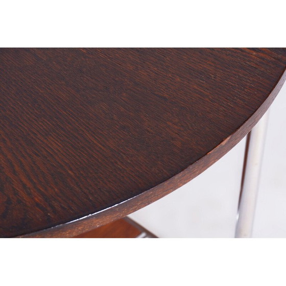 Image 1 of Vintage oak and chrome steel side table, Czechoslovakia 1930