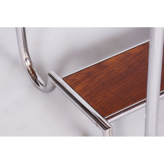 Image 1 of Vintage oak and chrome steel side table, Czechoslovakia 1930