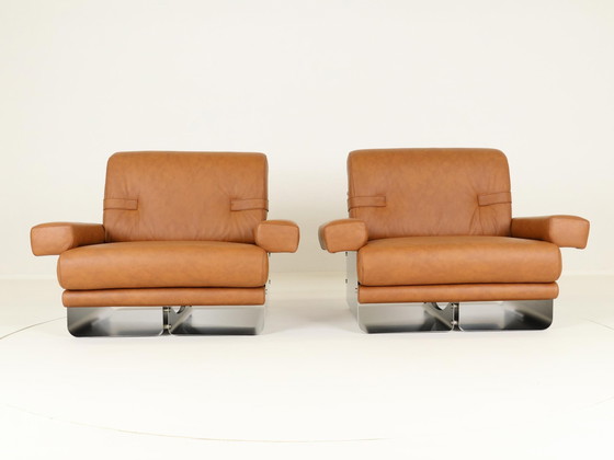 Image 1 of Lounge Chairs By Xavier Féal For Inox Industrie France, 1970S